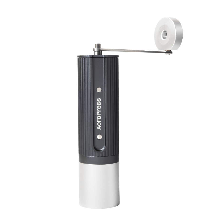 AeroPress Manual Coffee Grinder - Portable hand grinder with titanium-coated conical burrs, 60 grind settings, compact travel coffee grinder for AeroPress, espresso, French press, moka pot