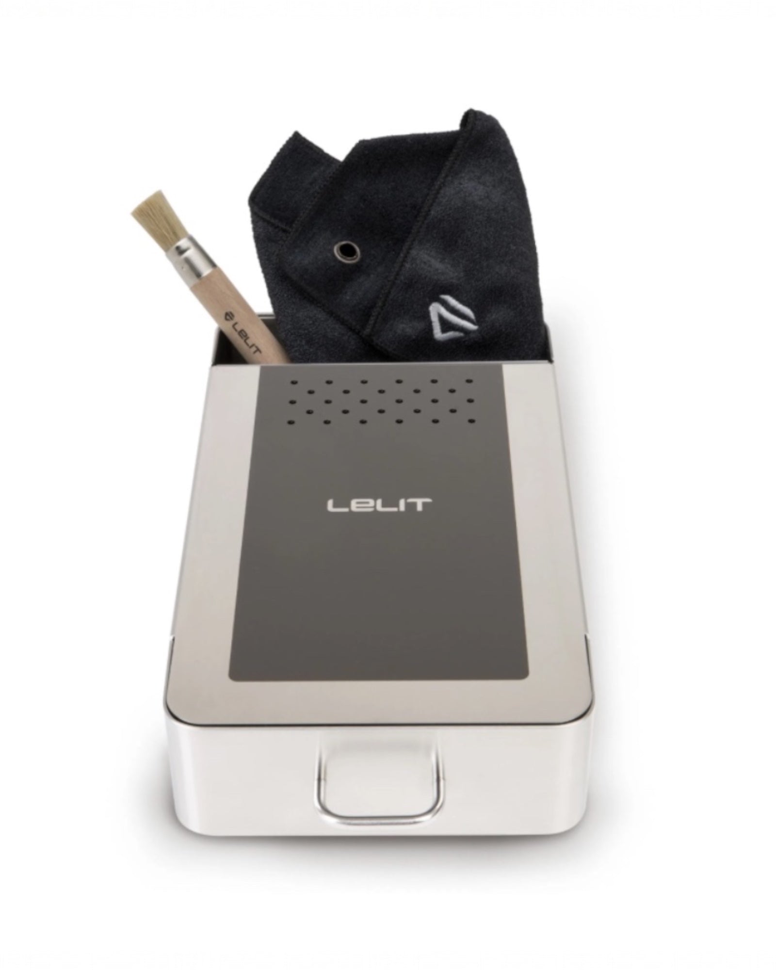 Lelit VIP brew drawer with brush and cloth