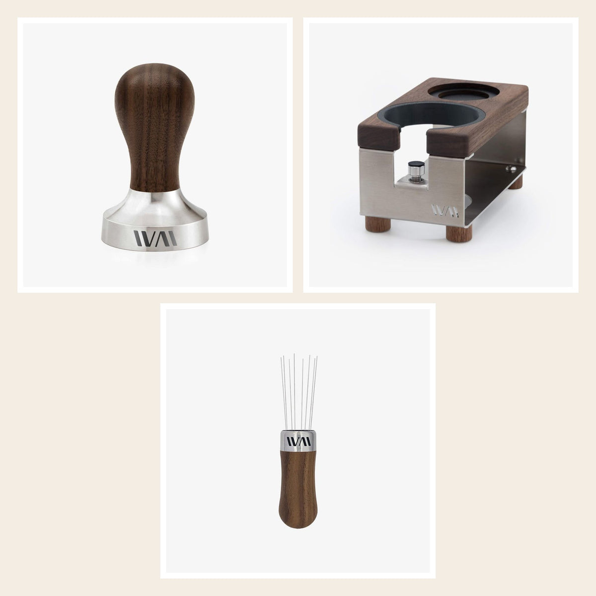 Wiedemann Barista-Set Double: Tamper, Tamperstation Double und WDT, Nussbaum