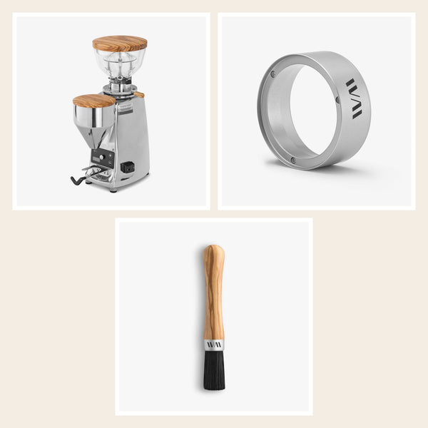 Wiedemann grinder set for Mazzer Mini B: grinder lid, hopper and brush
