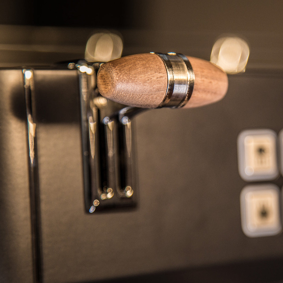 Dalla Corte XT Classic, Bruehgruppe mit Holzgriff am Siebtraeger