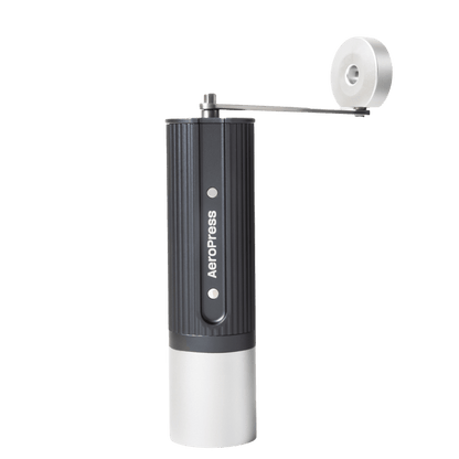 AeroPress Manual Coffee Grinder - Portable hand grinder with titanium-coated conical burrs, 60 grind settings, compact travel coffee grinder for AeroPress, espresso, French press, moka pot