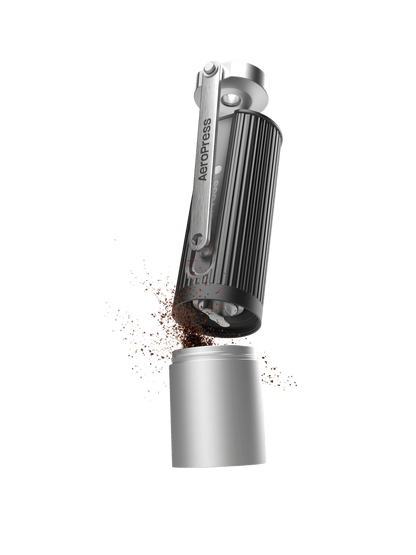 AeroPress Manual Coffee Grinder - Portable hand grinder with titanium-coated conical burrs, 60 grind settings, compact travel coffee grinder for AeroPress, espresso, French press, moka pot