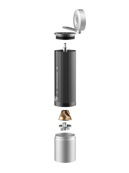 AeroPress Manual Coffee Grinder - Portable hand grinder with titanium-coated conical burrs, 60 grind settings, compact travel coffee grinder for AeroPress, espresso, French press, moka pot