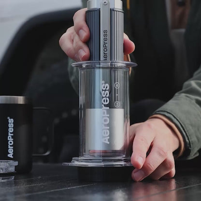 AeroPress Manual Coffee Grinder - Portable hand grinder with titanium-coated conical burrs, 60 grind settings, compact travel coffee grinder for AeroPress, espresso, French press, moka pot