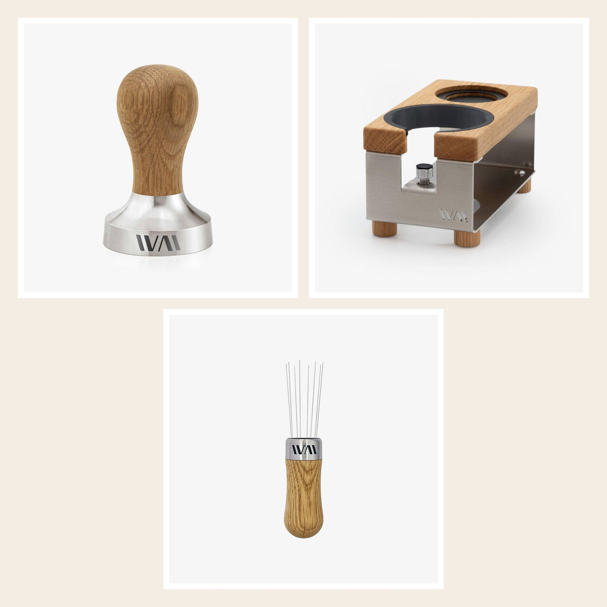 Wiedemann Barista-Set Double: Tamper, Tamperstation Double und WDT, Eiche