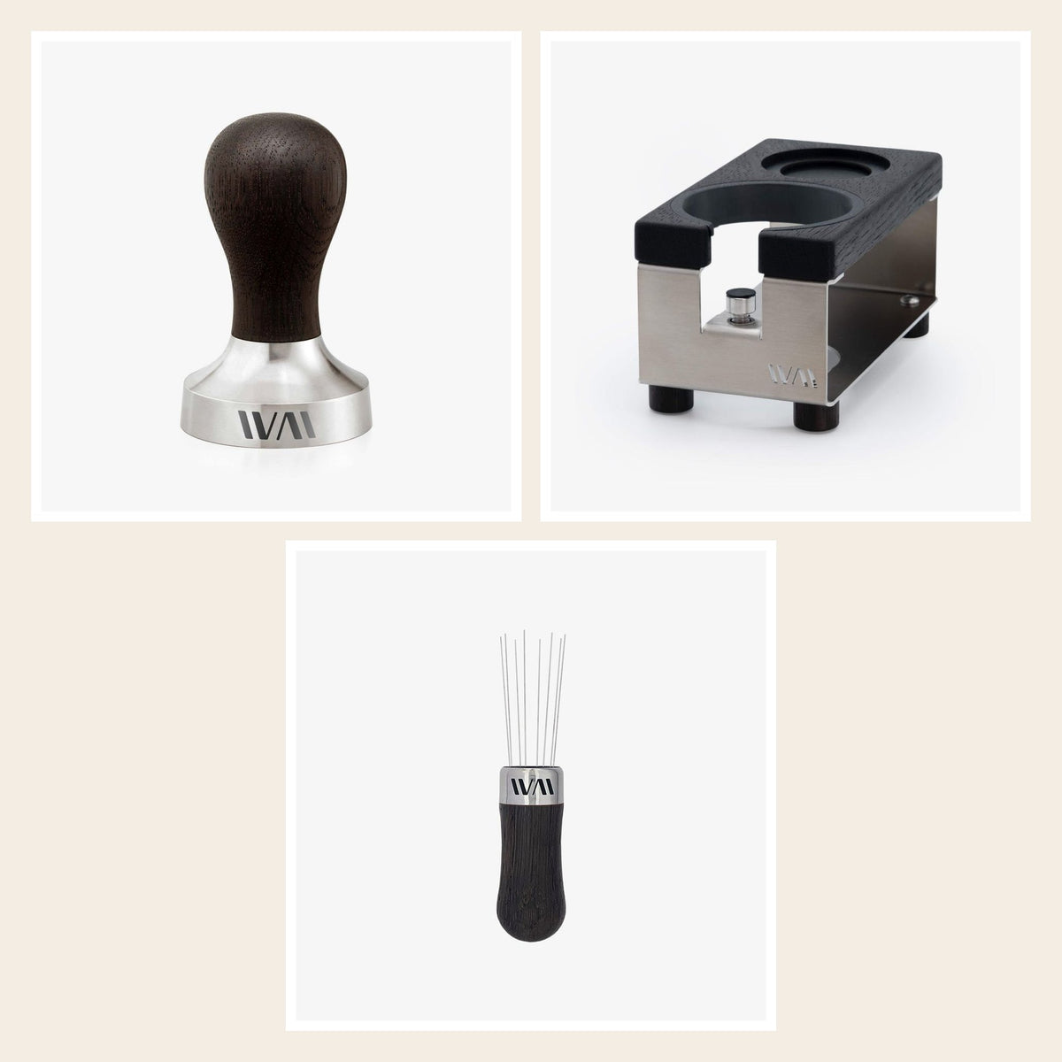 Wiedemann Barista-Set Double: Tamper, Tamperstation Double und WDT, Räuchereiche