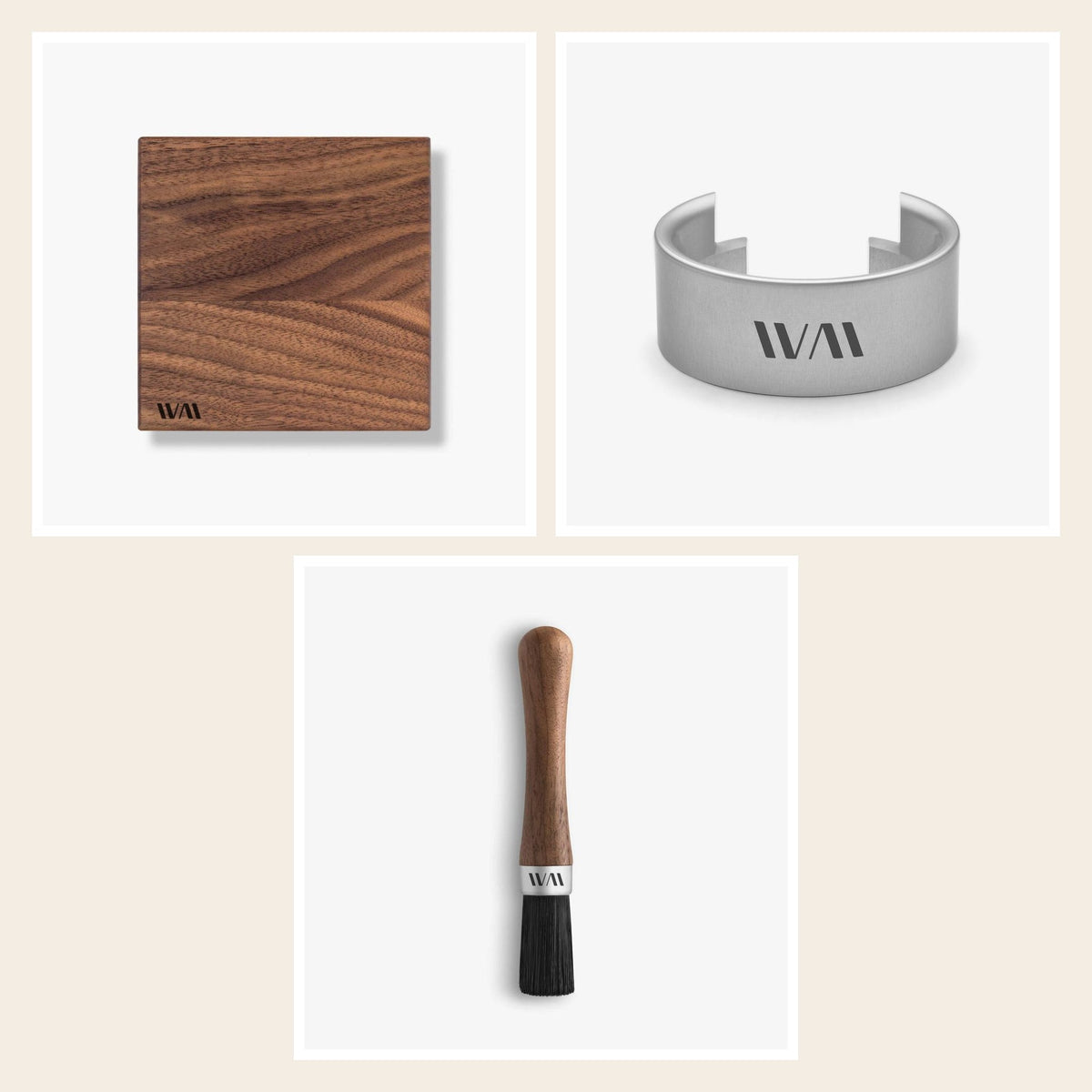 Wiedemann Mühlenset für Eureka Mignon: Mühlendeckel, Trichter und Pinsel, Nussbaum