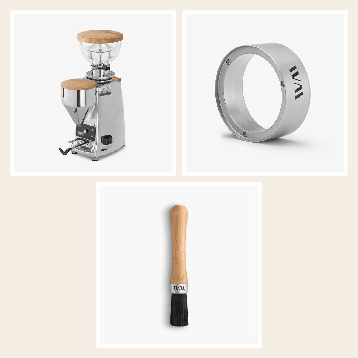 Wiedemann Mühlenset für Mazzer Mini B: Mühlendeckel, Trichter und Pinsel, Eiche